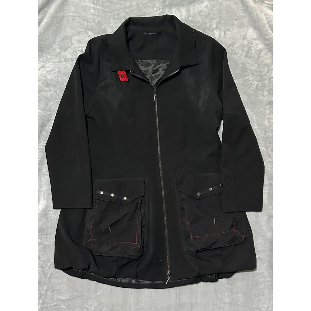 Animale Black zip front blazer jacket with red trim and‎ pockets